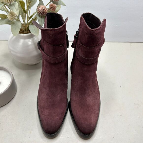 Sam Edelman Simona Leather Bootie Buckle Side Zip Burgundy Women's US 7 NWOB - Picture 3 of 11